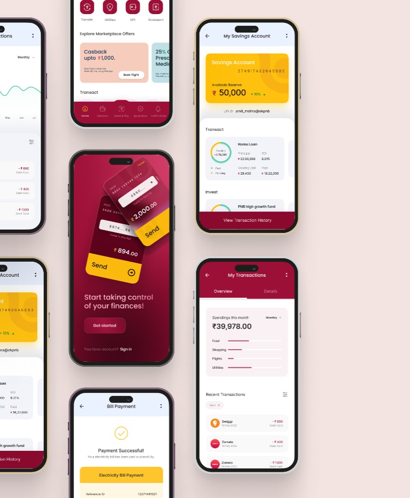 PNB One mobile banking screens